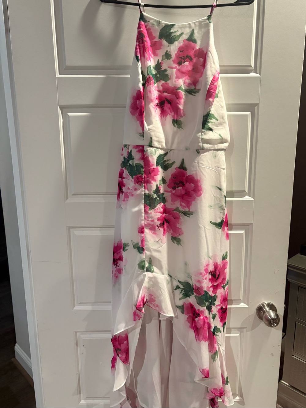 Floral High-Low women’s Dress in White and Pink